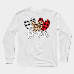 Cute Valentines Day Leopard Plaid Love Heart Women Girls Long Sleeve T-Shirt